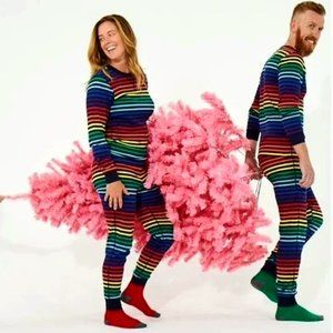 Primary Rainbow Stripe Pajama Set Grown Ups Unisex S Navy Top Bottom Adult